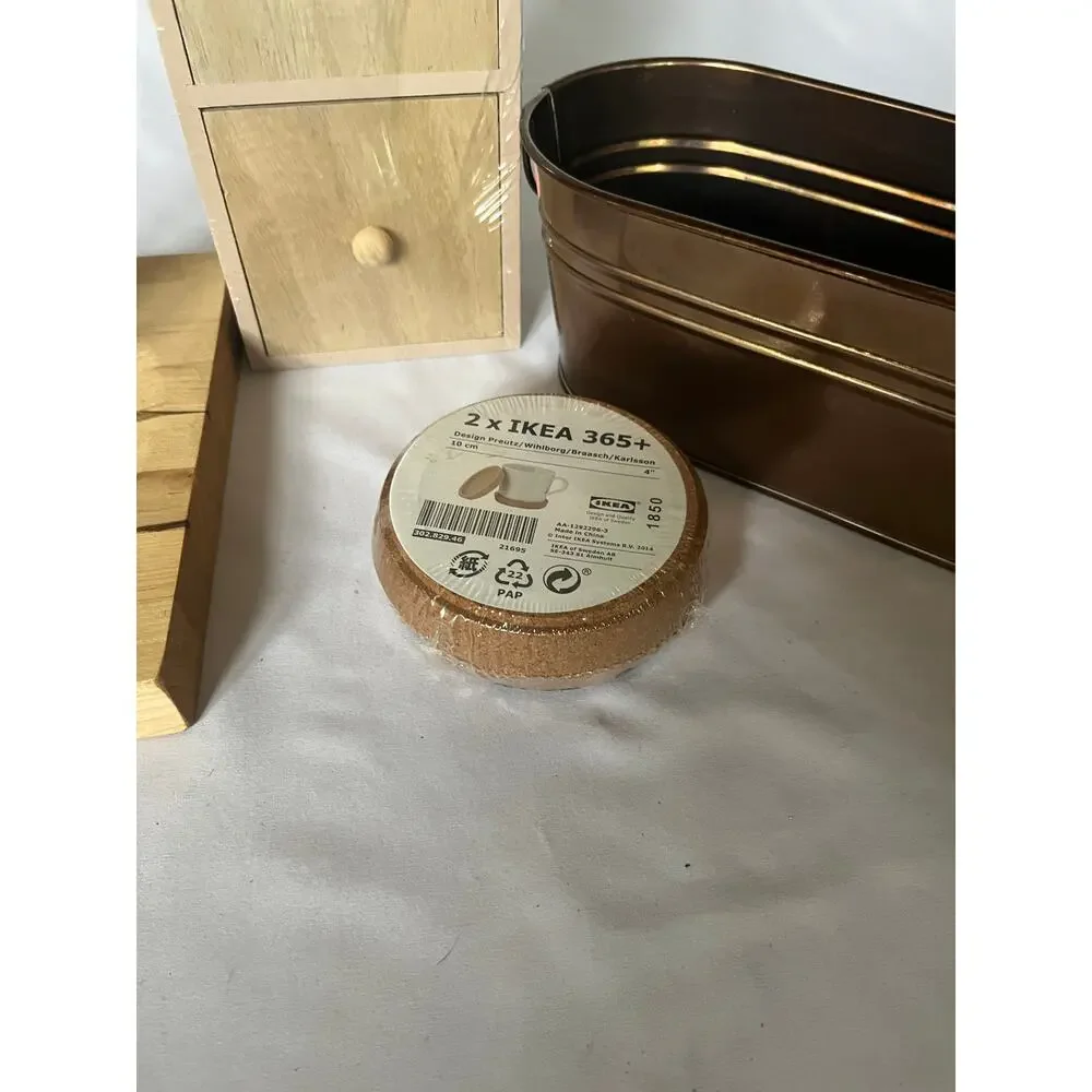 Home Decor Bundle Lot Ceramic Dispenser IKEA Cork Coasters Wood Storage Bin